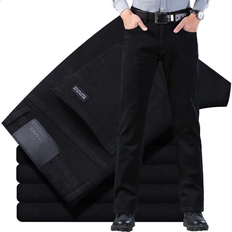 Men Classic Advanced Fashion Pure Black Jeans Man Soft Breathe Stretch Slim Straight Denim Trousers Mens Pants Overalls 260917