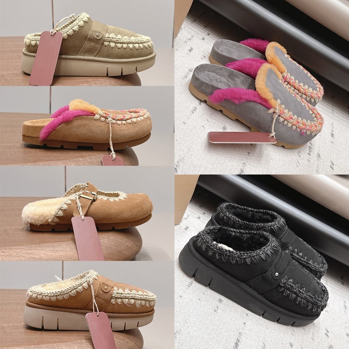 Fashion Ladies Plush Slippers Backless Fleece Loafers Warm Lined Easy On Shoes Suede Comfortable Thick Sole Winter Casual Slides 1185