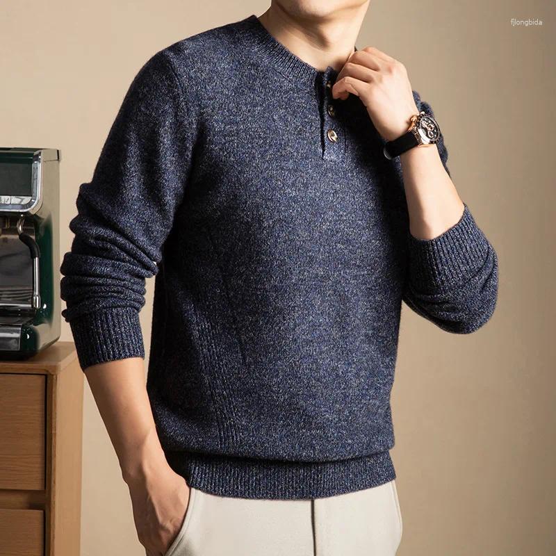 Men's Sweaters Naizaiga Wool Half Botton Green Gray Navy Blue Winter Men Pullover XY133