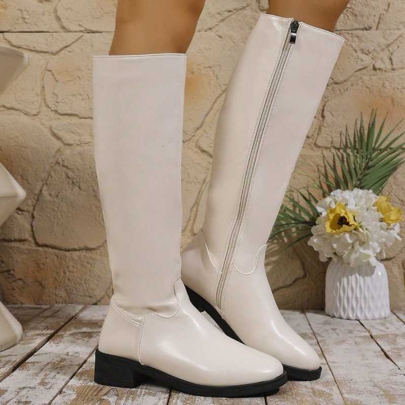 Women's 43 Plus High Size Boots fashion Pu Leather SlipKnee High Boots Autumn Winter Solid Color Straight Knight Botas 2025 D260917