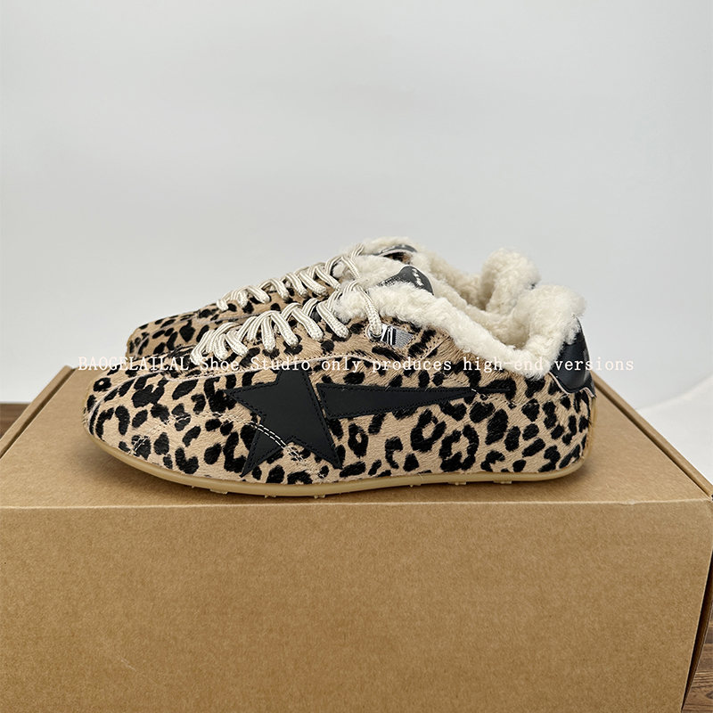 Chaussures plates décontractées à imprimé léopard et étoile rétro en velours pour femmes, doublure en laine, entraînement allemand, petites chaus