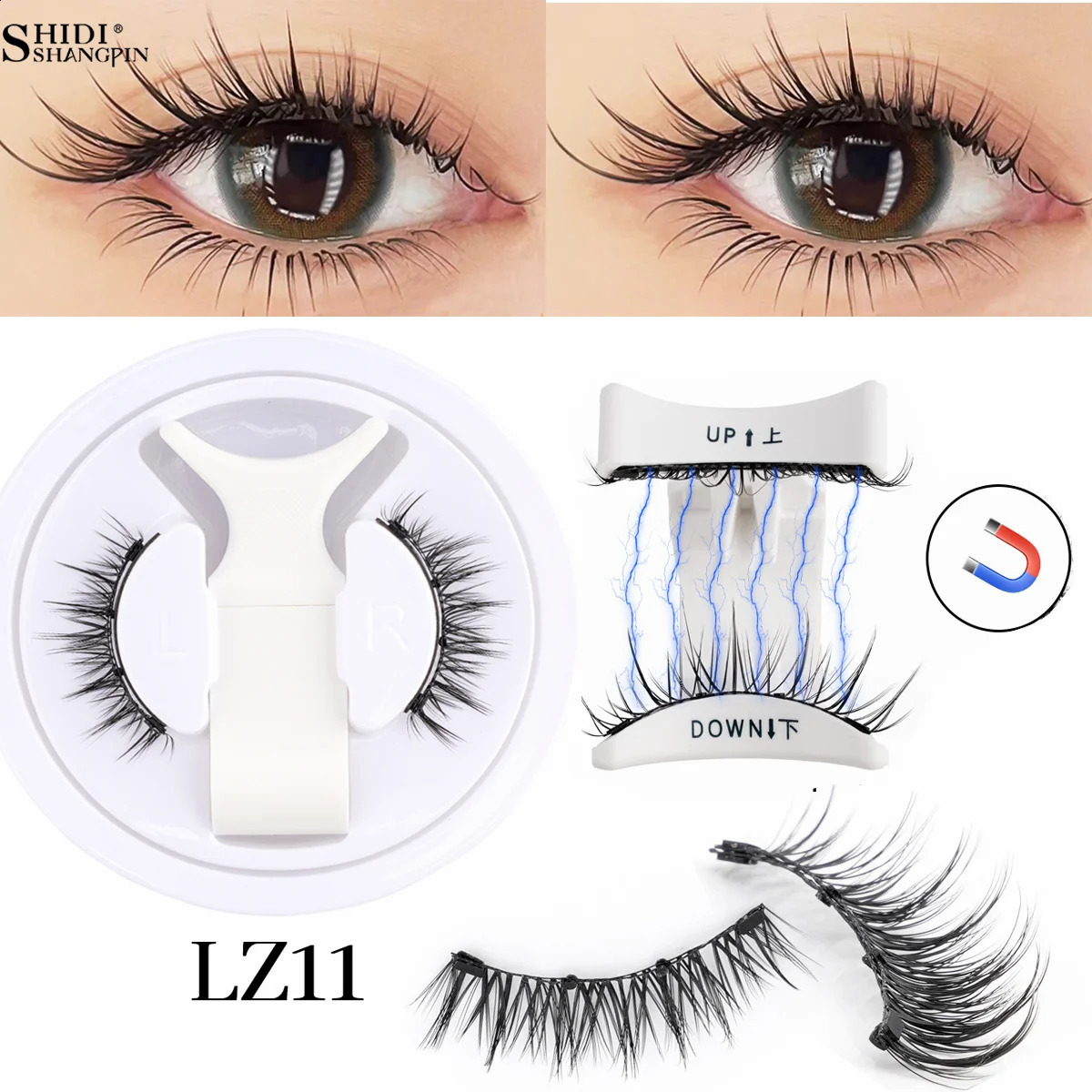 Magnetic Lashes Kits 1Pair 3D Magnet Band Soft Natural Fluffy Reusable False Mink Eyelashes Waterproo Free Glue Makeup Tools 260917