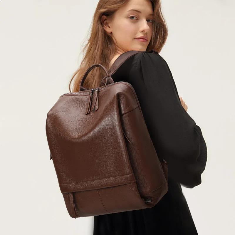 Aidrani Genuine Leather Women's Backpack 2026 Arrival Maillard Style Versatile for Commuting Large Capacity Lightweight 260917