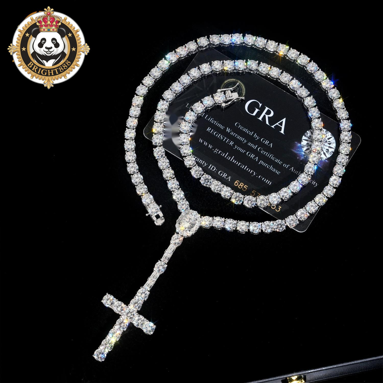 New Design Pass Diamond Tetser 5mm Tennis Necklace with Cross Pendant 925 Silver Moissanite Diamond Tennis Chain Iced Out