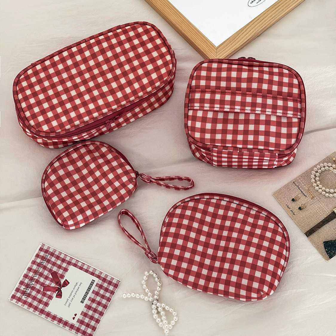 Bag Plaid Cosmetic Minimalist Color Block Travel Toiletry Bag New Grid Pattern Large Capacity Portable Storage Makeup BagT260917