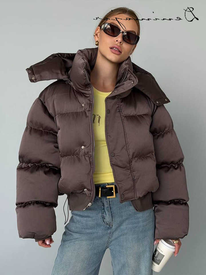 Padded Fashion Solid Cropped Coats Women Detachable Hood Zip Drawstring Hem Warm Jacket 2026 Winter New Lady Casual Outerwear H260917