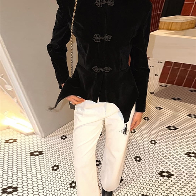 Frog Closure Velvet Tassel Jacket Slim Long Sleeve Mandarin Collar 2026 Spring Fashion Elegant Women Outerwear Chic Lady Coat 260916