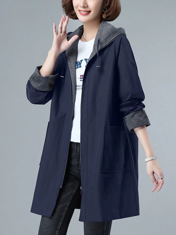 Loose Longline Jaet Korean Sle High Waist Polyester Fiber Autumn Spring plus Size Women's Outerwear Slimming Mom Coat 260917