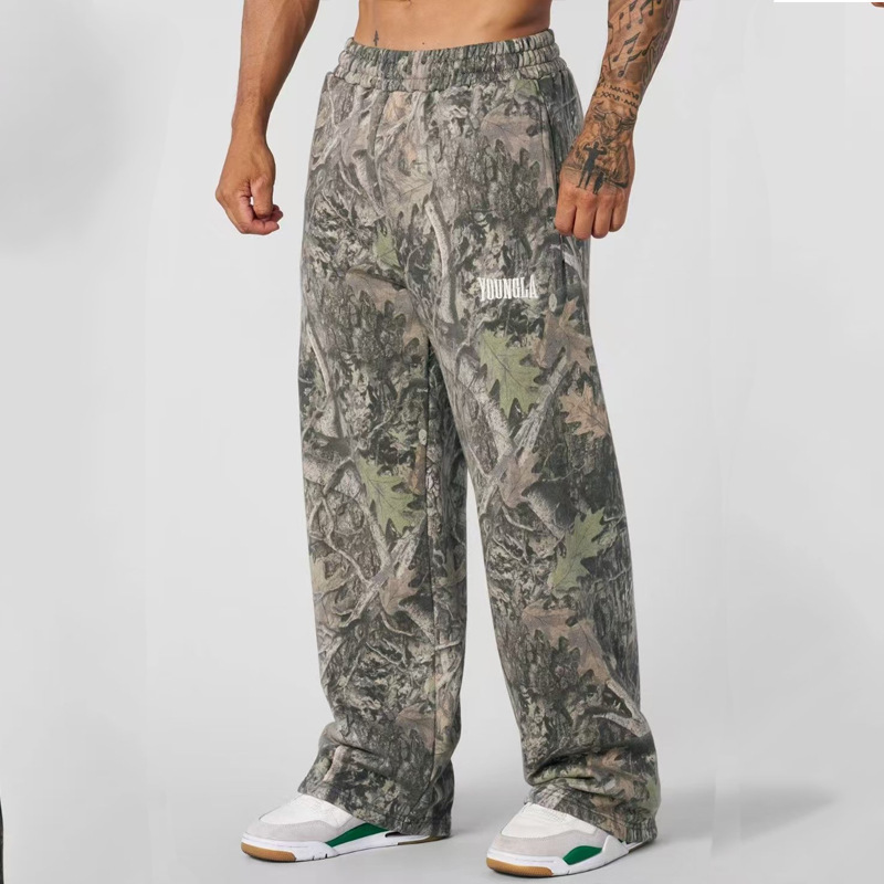 Men's fitness pants, high street retro hip-hop style printed casual pants, quick drying jogging pants