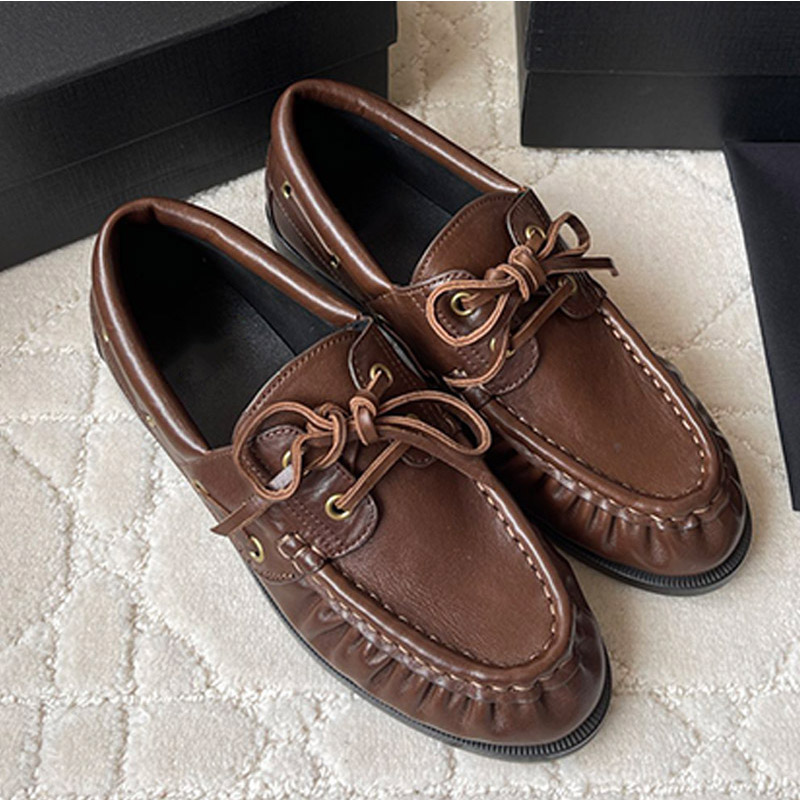 Dark Brown Womens Loafers Retro College Style Soft Flat Shoeies Eyelets Decorated Shoes Retro Womens Street Shoeies Classic Lace Up Leather Shoeies