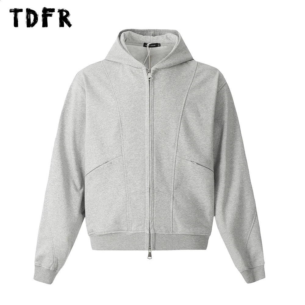 Solid Color Spliced Hooded Sweatshirts Mens Zipper Pocket Streetwear Autumn Winter Long Sleeve Hoodies Outerwear Men 260916