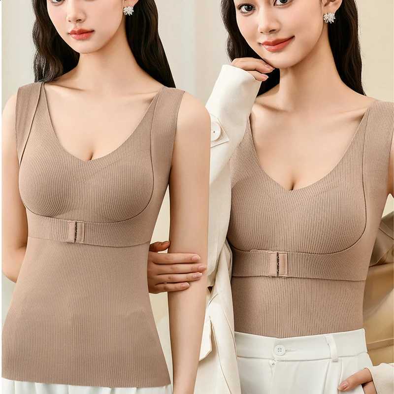 1pc Women Thermal Vest Slimm Thermo Undershirt Lady Front Clasp Underwear Warm Autumn Winter Sleeveless Tank Top With Padded Cup H260916