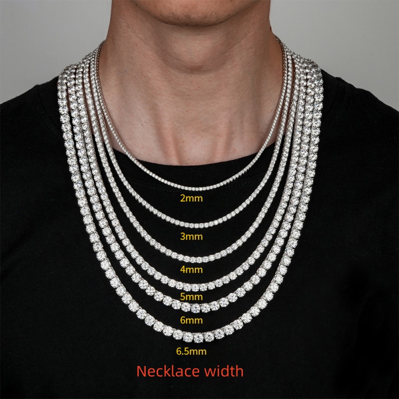 High-quality hip-hop shiny 925 sterling silver 2mm 3mm 4mm 5mm D-color lab diamond moissanite tennis chain necklace