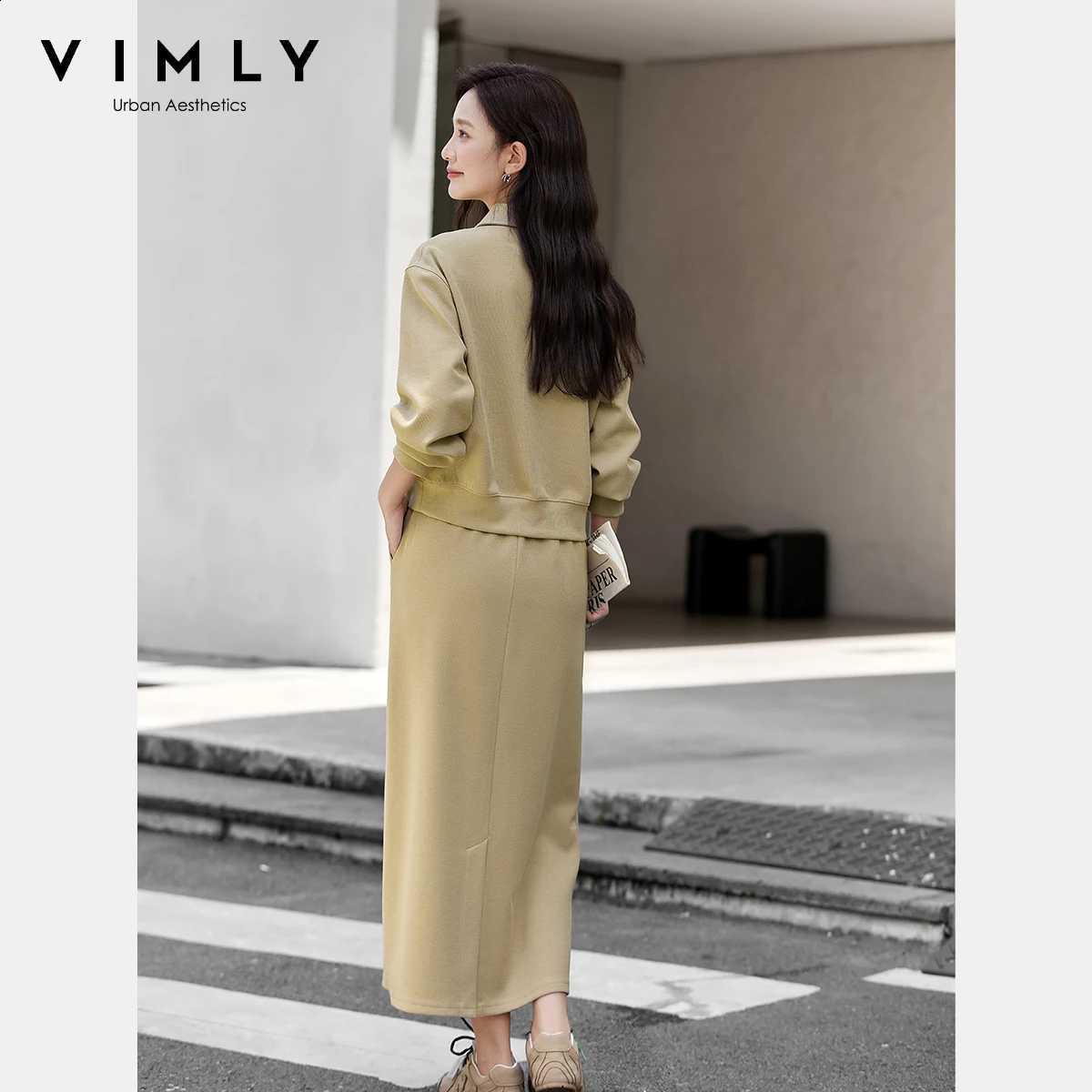Skirt VIMLY Woman 2 Piece Suit 2025 Spring Autumn Sporty Loose Sweatshirt Long Skirts Casual Matching Set Women's Clothing A2188W260915