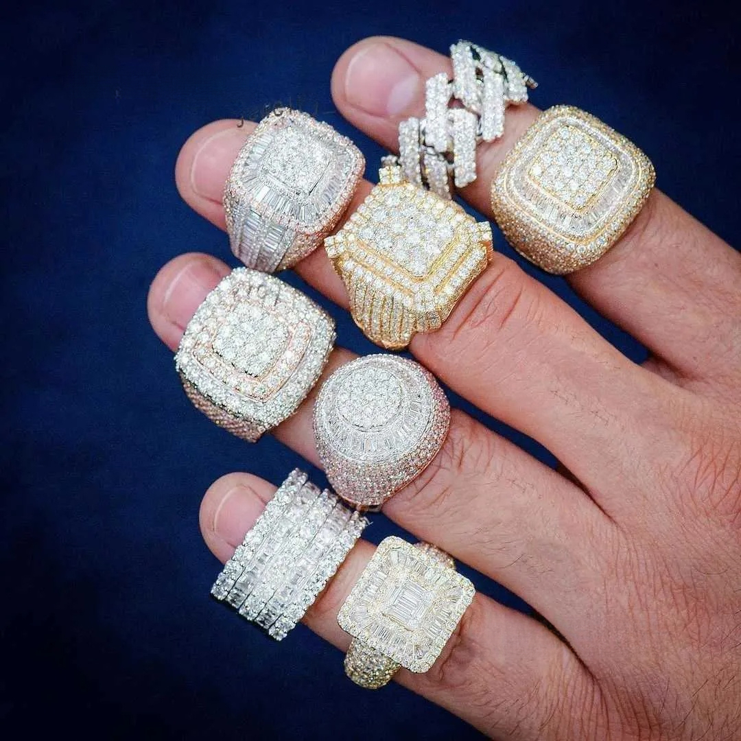 Band Wholesale Vvs Iced Out Moissanite Pass Diamond Test 14K Gold 925 Silver Ring Hip Hop Cuban Link Star Skull Rings Jewelry Men