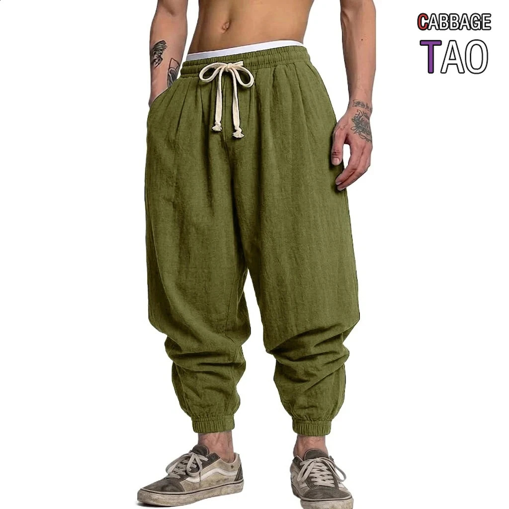 Mens Linen Bottoms Drawstring Harem Trousers Relaxed Baggy Sweatpants Versatile Spring Autumn Wear for Yoga and Daily Commuting 260916