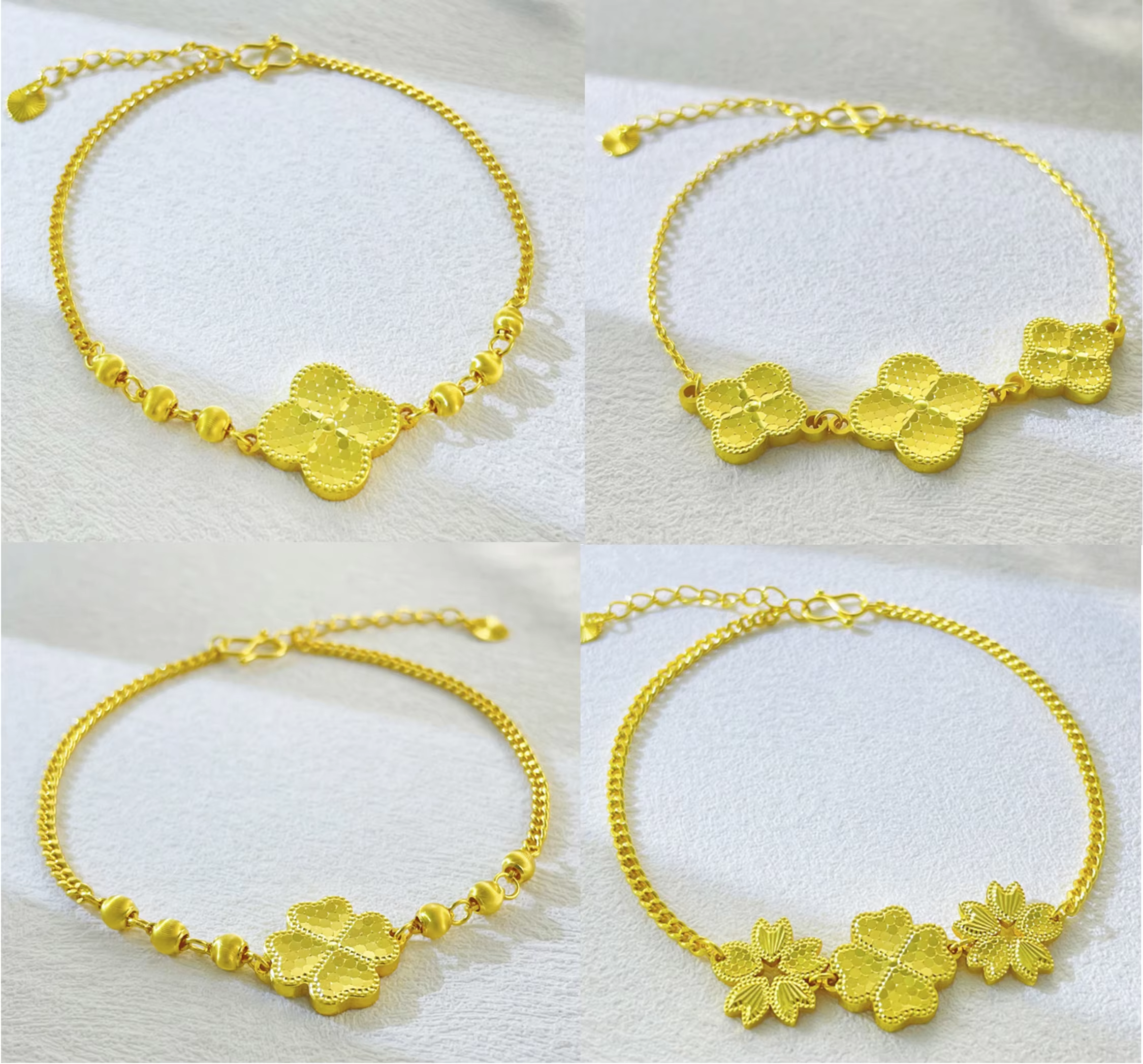 Lucky Four-Leaf Clover Bracelet 24 k Gold Plated Women Fashion Jewelry Brass with Alluvial Gold Hot Sale Clover Accessory