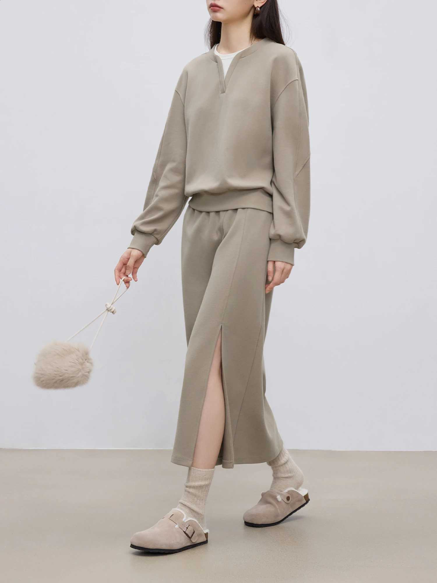 Skirt ZIQIAO Sweatshirt 79.7% Cotton Set For Women Autumn Winter 2024 New Design Daily Peplum Casual Warm Set24ZQ94203+24ZQ94205W260915