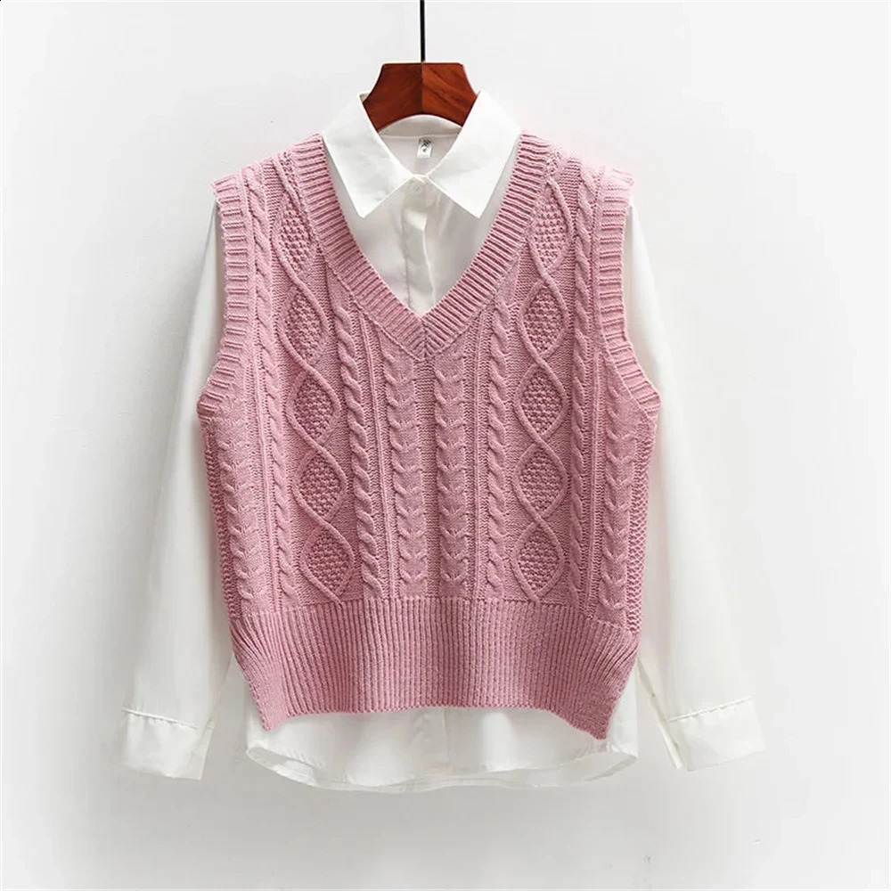 2026 Sweater Vest Women Loose Sleeveless Waistcoat Solid ONeck Knitted Lady Korean Style Autumn Winter Woman Pullovers 260916