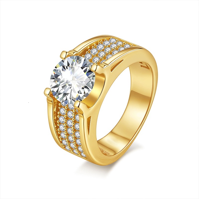 New European American style 3-moissanite electroplated unisex ring with geometric design and full setting, weighing 9.5 grams