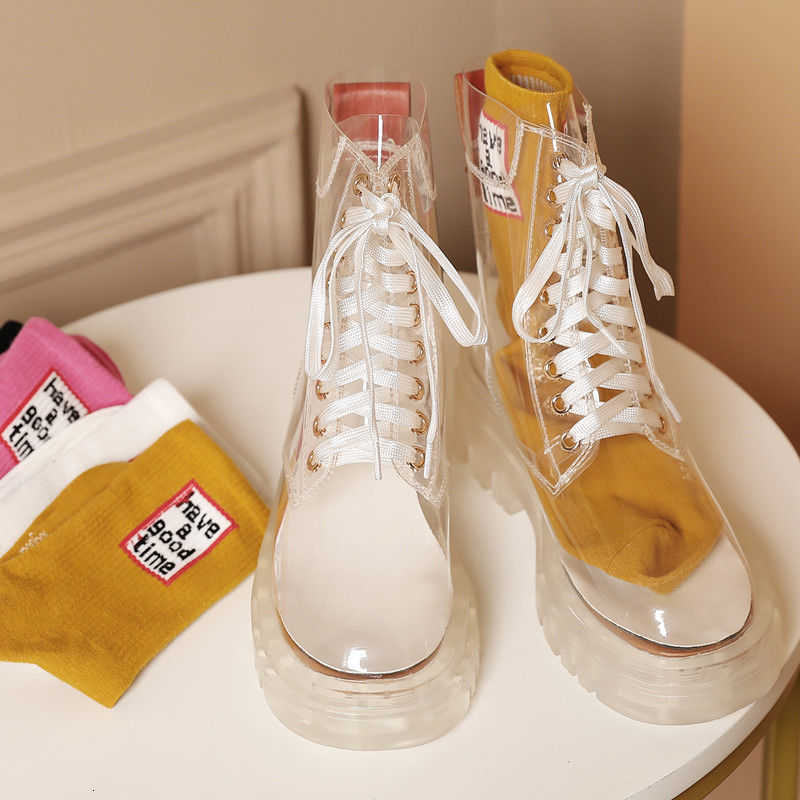 Platform Boots 2024 New Transparent fashion Women Waterproof Ankle Boots Feminine Clear Heel Short Boots Sexy Female Rain Shoes D260917