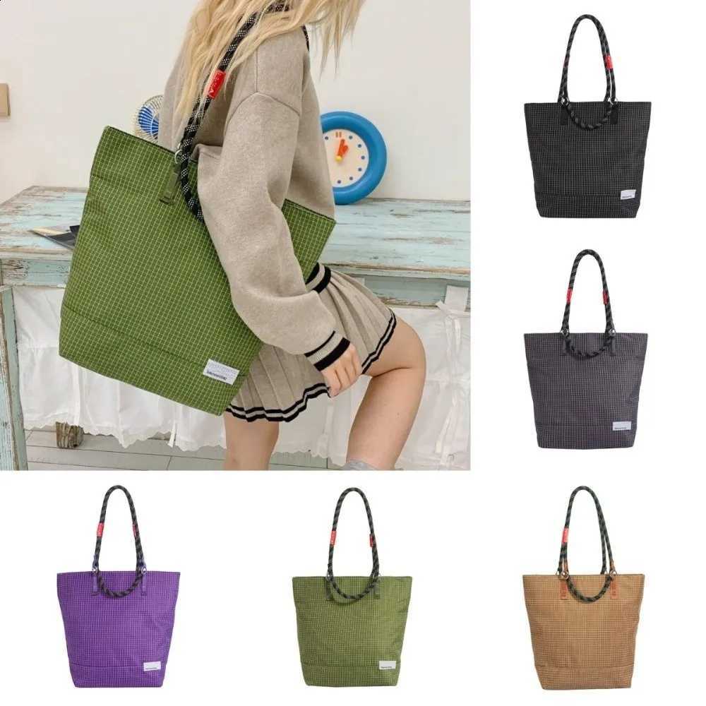 Stylish Nylon Women's Tote Bag Checkered Zipper Closure Lady Handbag Large Size Waterproof Shoulder Bags for H260916
