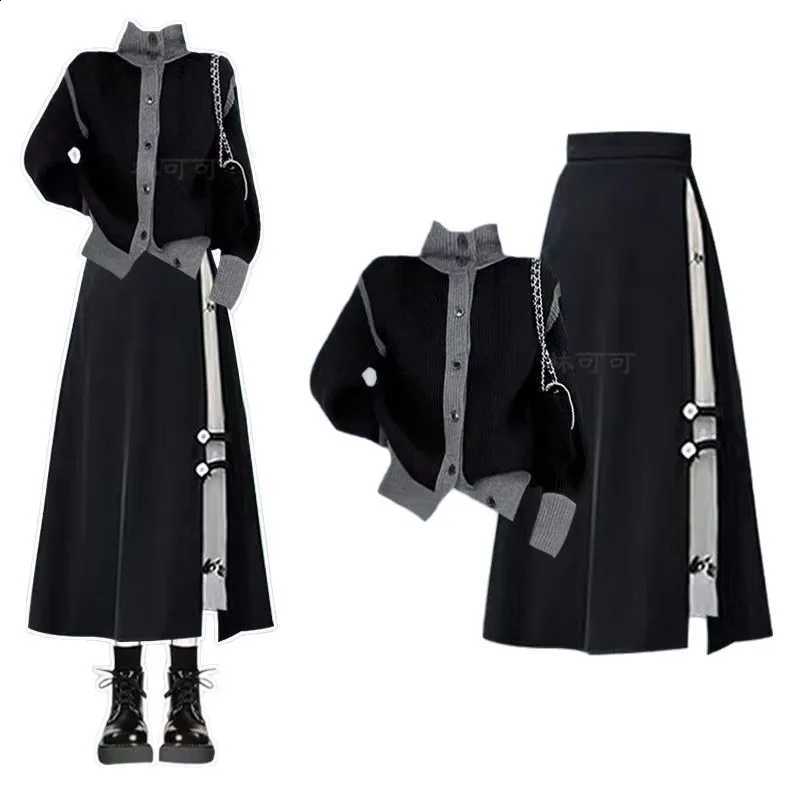 outfit fashion Chinese with casual a whole new style 2025 feel black sweater paired with skirt Korean version setW260915
