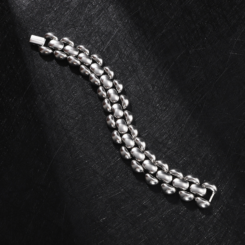 new titanium ingot bracelet for men, polished finish, non-fading, basic plain chain, versatile stainless steel jewelry