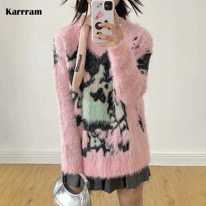 Pink Karrram Japanese Y2k Sweater Vintage Harajuku Knitted Pullover 2000s Aesthetic Kawaii Oversized Knitwear Mohair Cute Lolita J260916