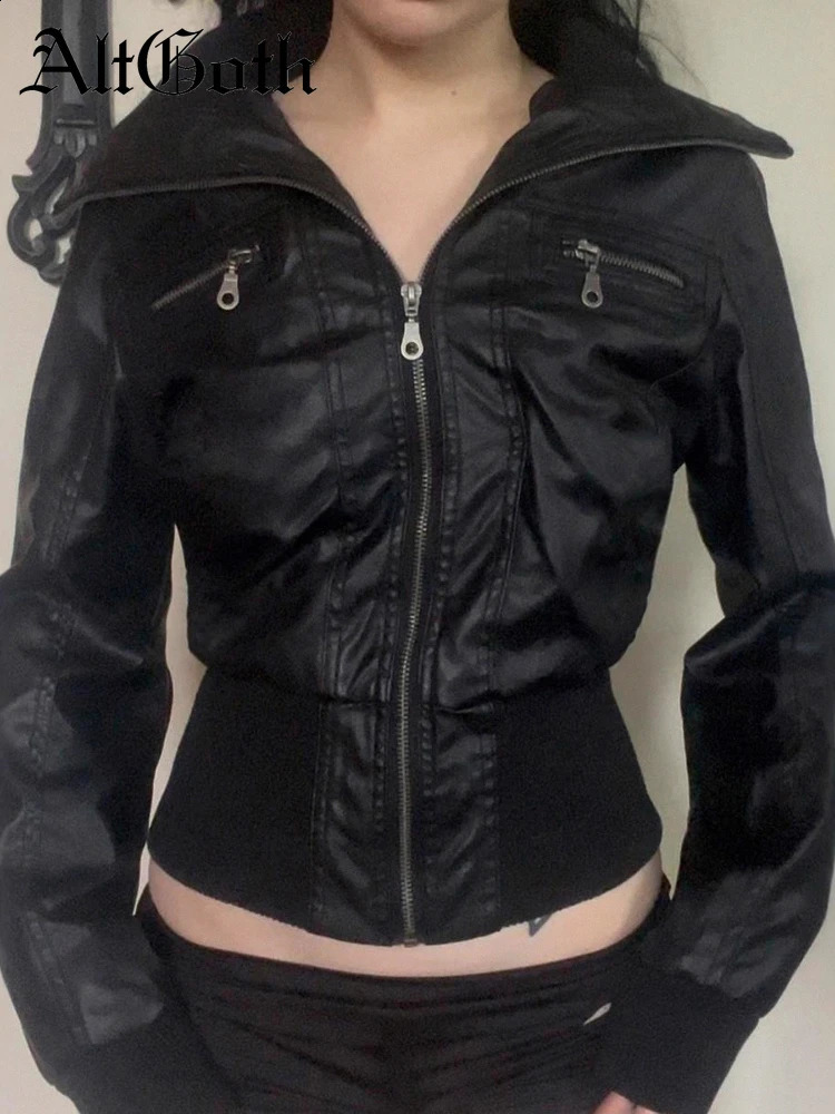 AltGoth Amercian Vintage Pu Leather Jacket Women Streetwear Harajuku Grunge Emo Alternative Grunge Zipper Casual Coats Female 260916