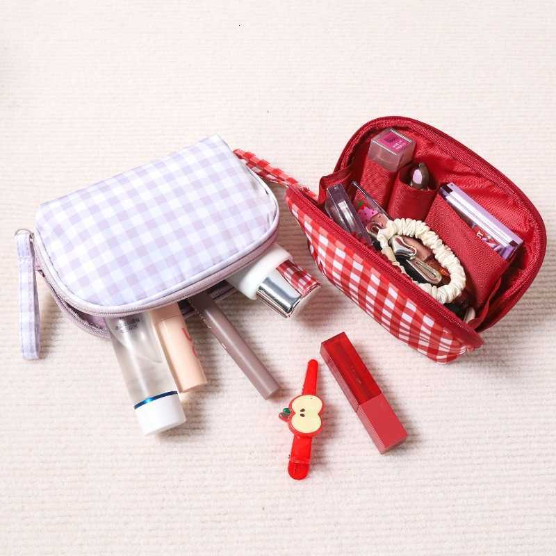 Purple Cute Red Plaid Handbag for Women Portable Travel Makeup Pouch Small Large Toiletry Cosmetic Bag with ZipperT260917