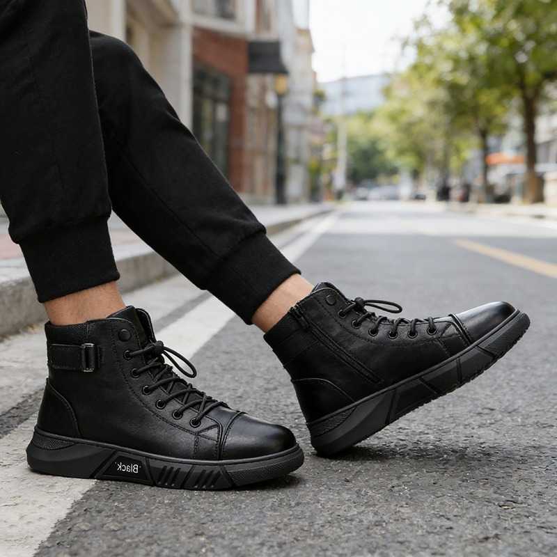 1 pair of oversized 39-44 high top men's British casual suede warm boots waterproof non slip and height increasing D260917