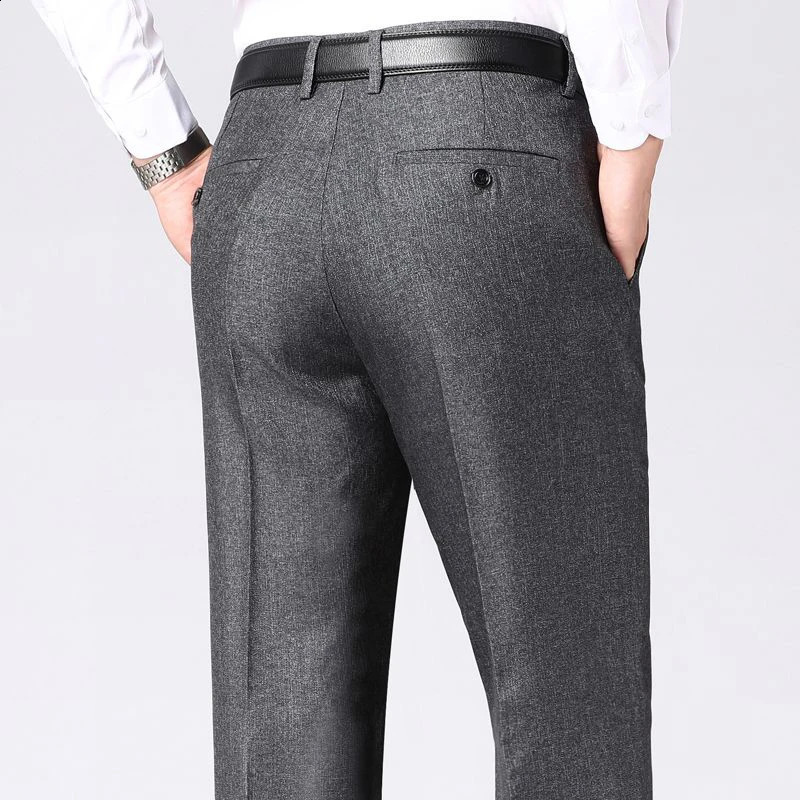 Mens Simple High Quality Casual Formal Straight Pants Plus Size Autumn Winter Thickend Male Gray Black Suit Trousers 260917
