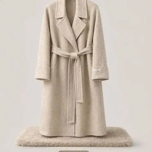 Bathrobe Elegant Wool Cashmere Doublesided Long Autumn and Winter Coat Loose Highgrade Woolen Jacket 260917