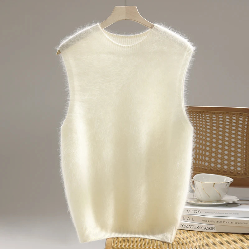 Round Neck Knitted Vest Sweater for Women's Autumn Winter Fluffing Wool Casual Sleeveless Top Versatile Temperament Soft Tank 260916