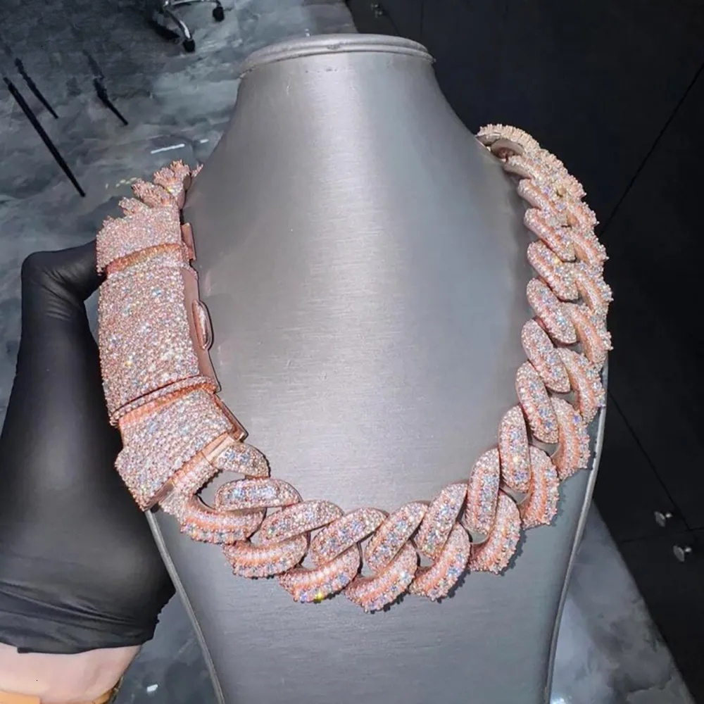 22mm Real Moissanite Mosaic Cuban Link 925 Silver VVS Diamond Chain BustDown Necklace Rapper Miami Hip Hop Jewelry
