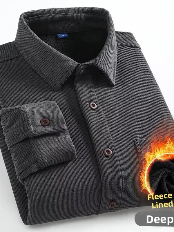 Men's Fleece Lined Corduroy Long Sleeve Shirt Thick Warm Casual Color Autumn Winter Fashion Outerwear Breathable Youth 260917