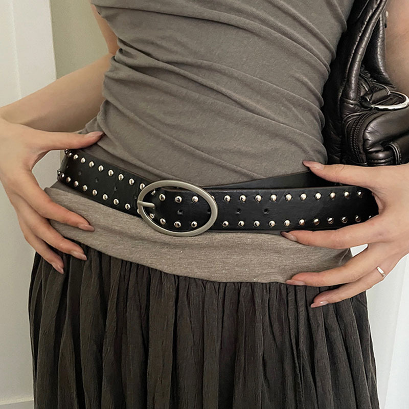 Korean Retro Rivet Belts Metal Circle Pin Buckle PU Girdles Punk Alloy Design Waistbands Ladies Jeans Fashion Accessories W260917