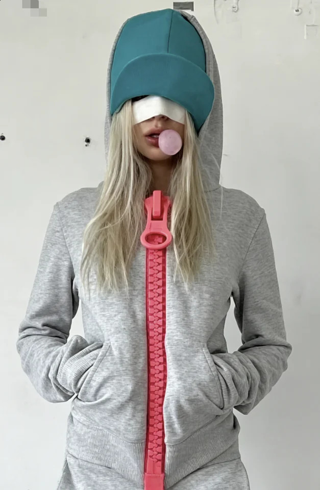 Y2K Americanstyle womens solid color large zipper loose cropped colorblock hoodie fashionable street Harajuku style 260917