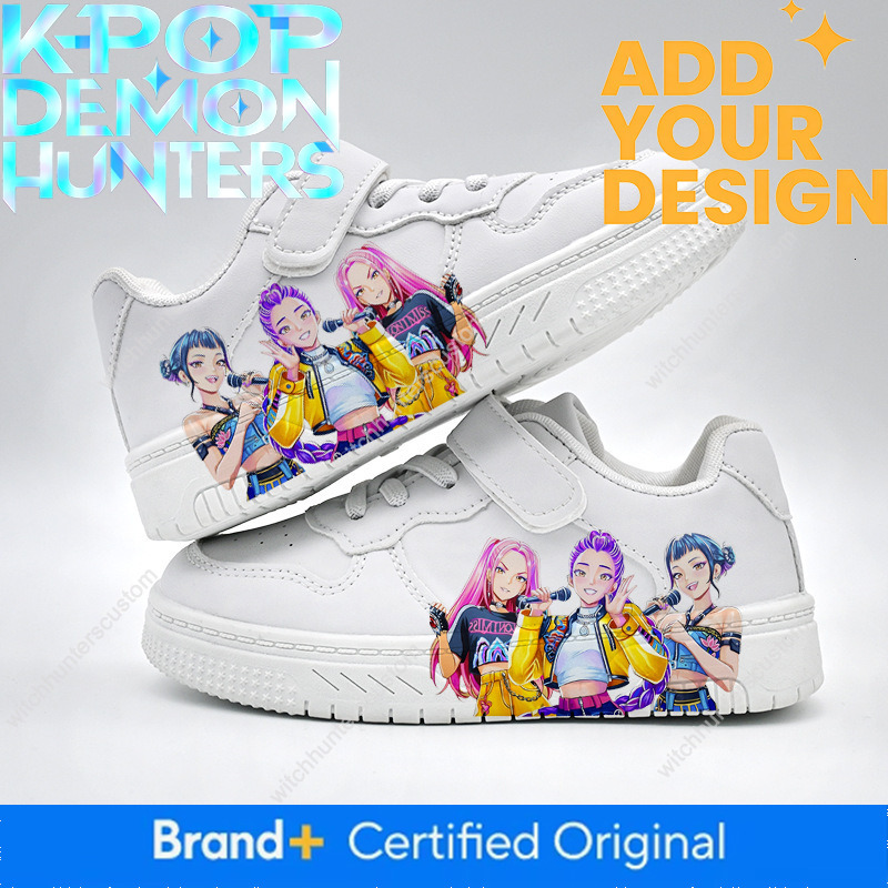 Kpop Hunter Girls Group's popular foreign trade product: Three Sisters UV-printed girls' white sneakers, children's board shoes, new