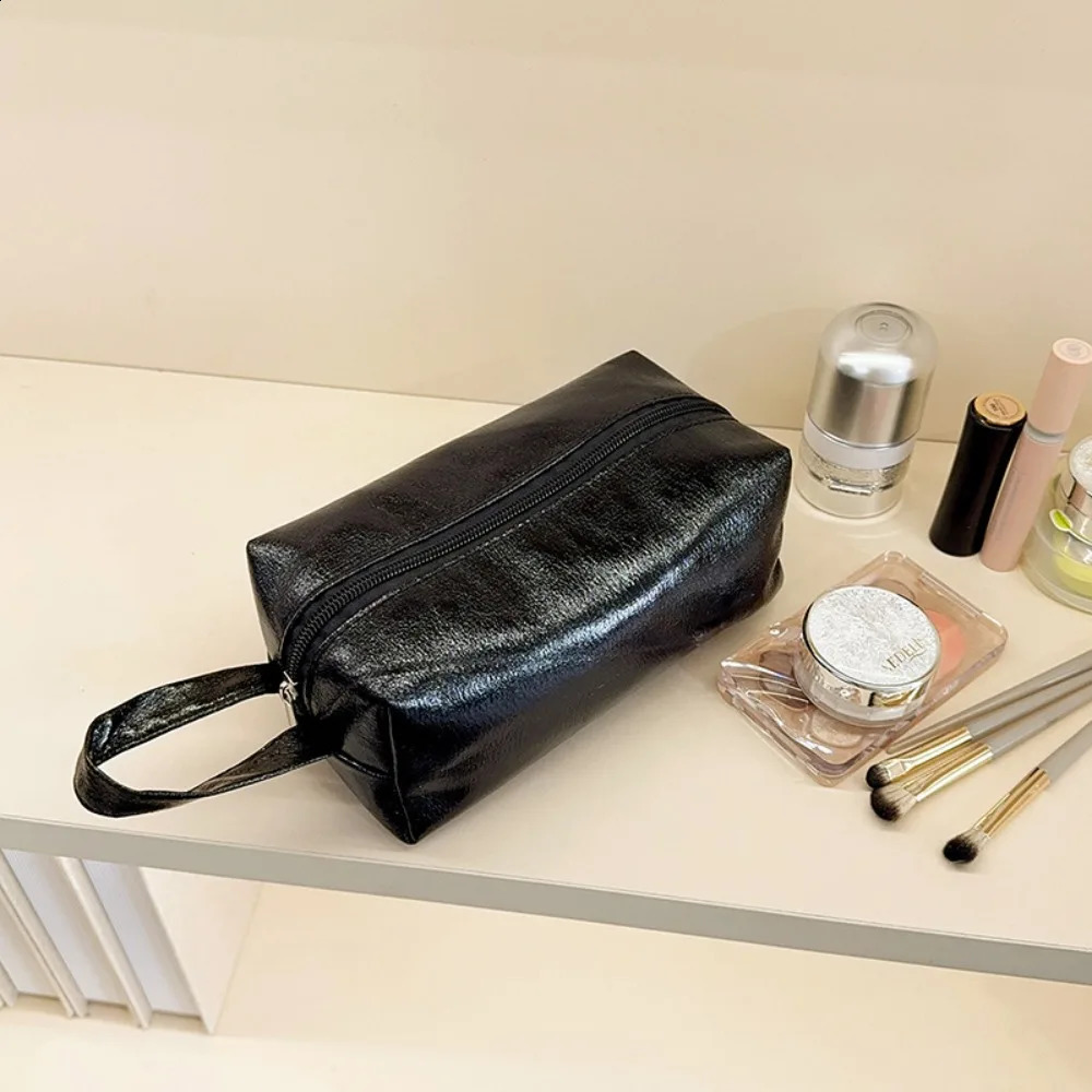Shiny Makeup Bag Handheld MultiPurpose Cosmetic Large Capacity Solid Color Pencil Case Travel 260917