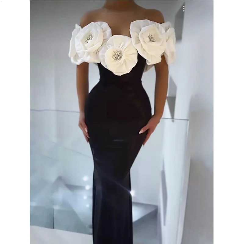 White Flowers Stereoscopic Sexy Off The Shoulder Ankle Lenght Bandage Dress Woman Birthday Party Vestido Wedding Party Outfit C260917