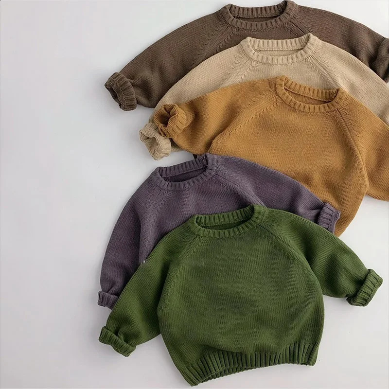 2026 Spring Pure Cotton Solid Kids Sweaters Vintage Boys Pullover Knitwear for 1-7 Years Toddler Girls Sweater Shirt Outwear 260916