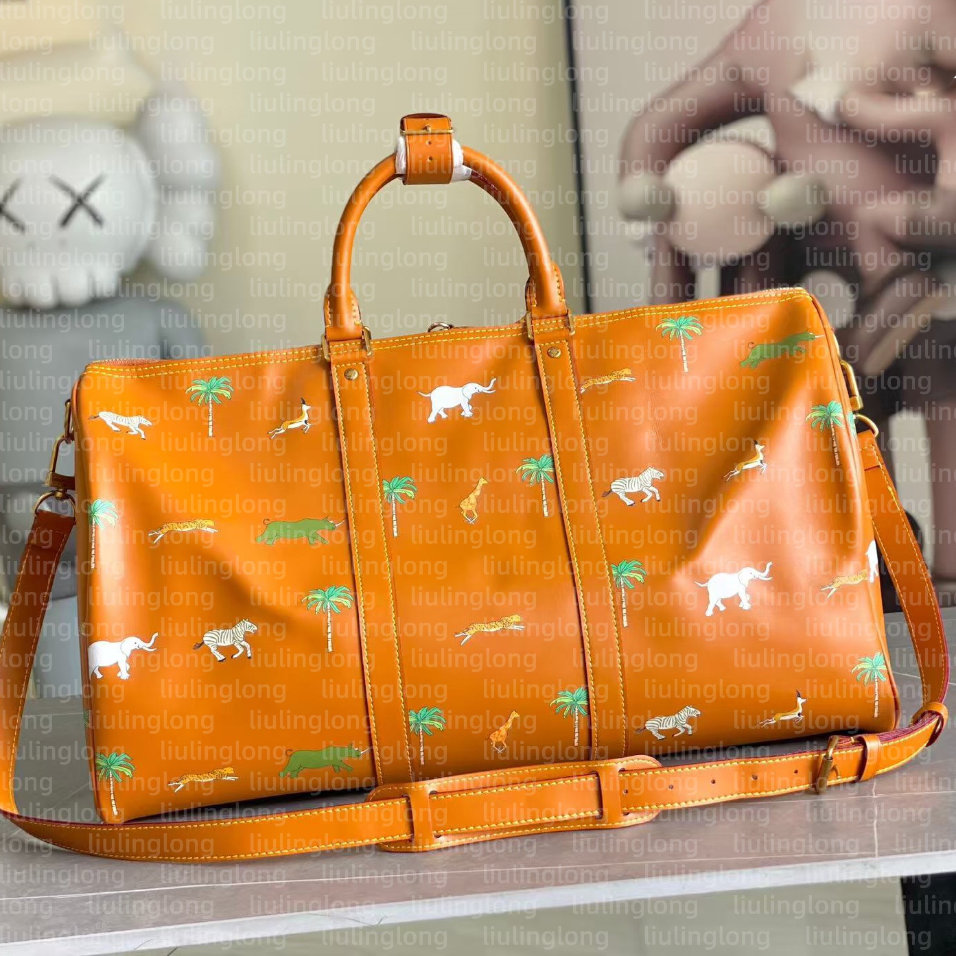 designer keepall 50 duffle travel bag men the darjeeling limited animal print handbag luxury cowhide leather tan shoulder bags weekend overnight bag
