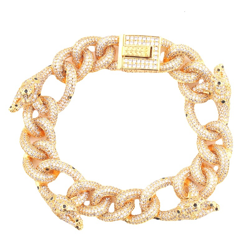 European and American fashion hip-hop style, bold and striking diamond-studded bracelet, snake bone chain, unique and creative design, high-quality,