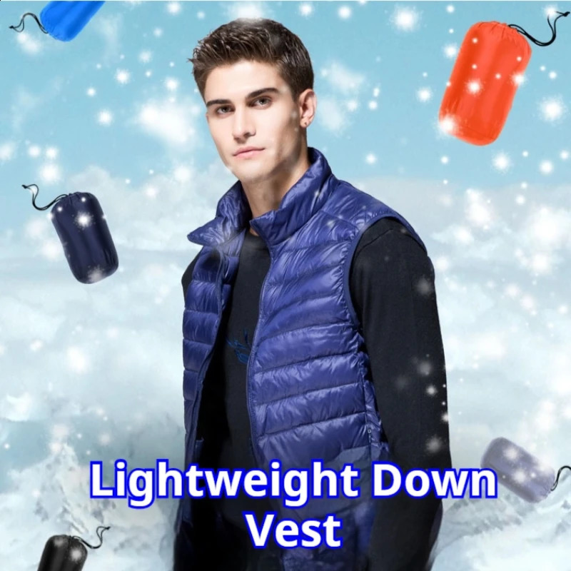 UETEEY 2026 Winter Sleeveless Puffer Vest Jacket Men Packable White Duck Down Waistcoat Lightweight Waterproof Casual Man Coat 260917