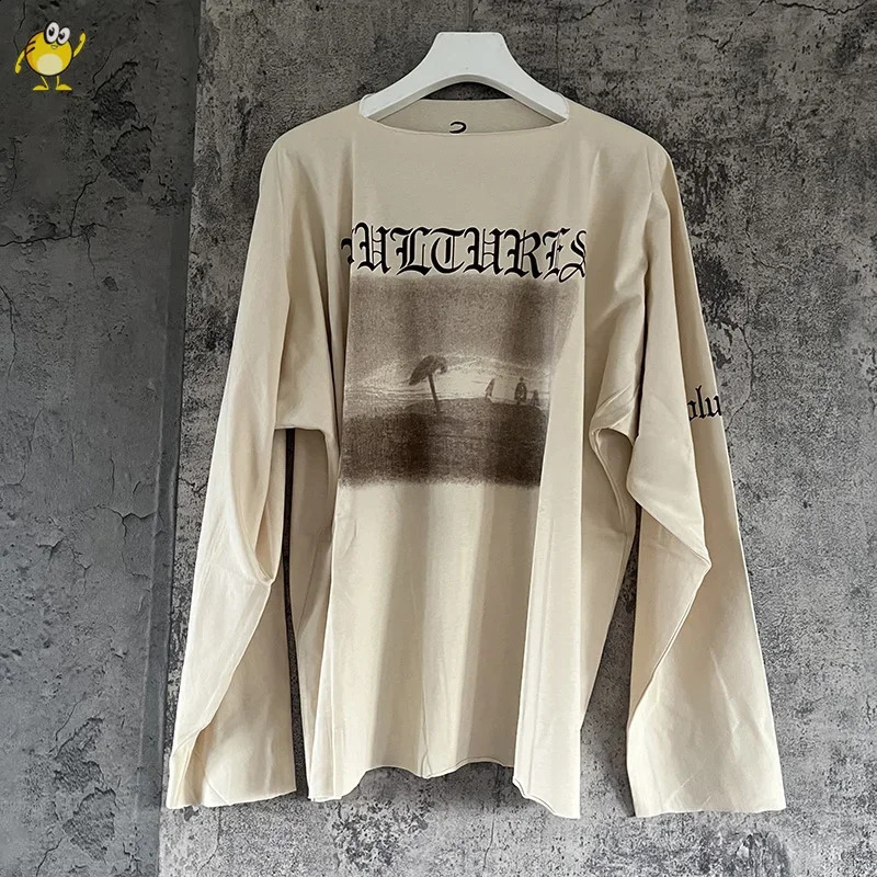 Black Apricot Vultures Long Sleeve T-shirt Men Woman High Street Loose Tee Top Vintage Graphic Print 260917