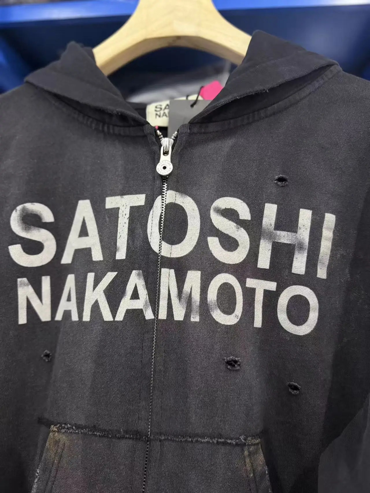 Winter Thick Fabric Black SATOSHI NAKAMOTO Luke Printed Washed Zipper Hooded Hoodie Cotton Pullover Men Women Jackets 260917