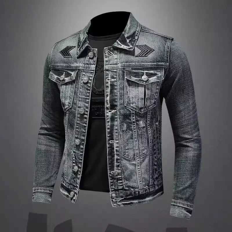 Men's Denim Jacket Vintage Distressed American Style Slim Fit Motorcycle Jacket Workwear Casual Coat Spring Autumn S260917LMMT