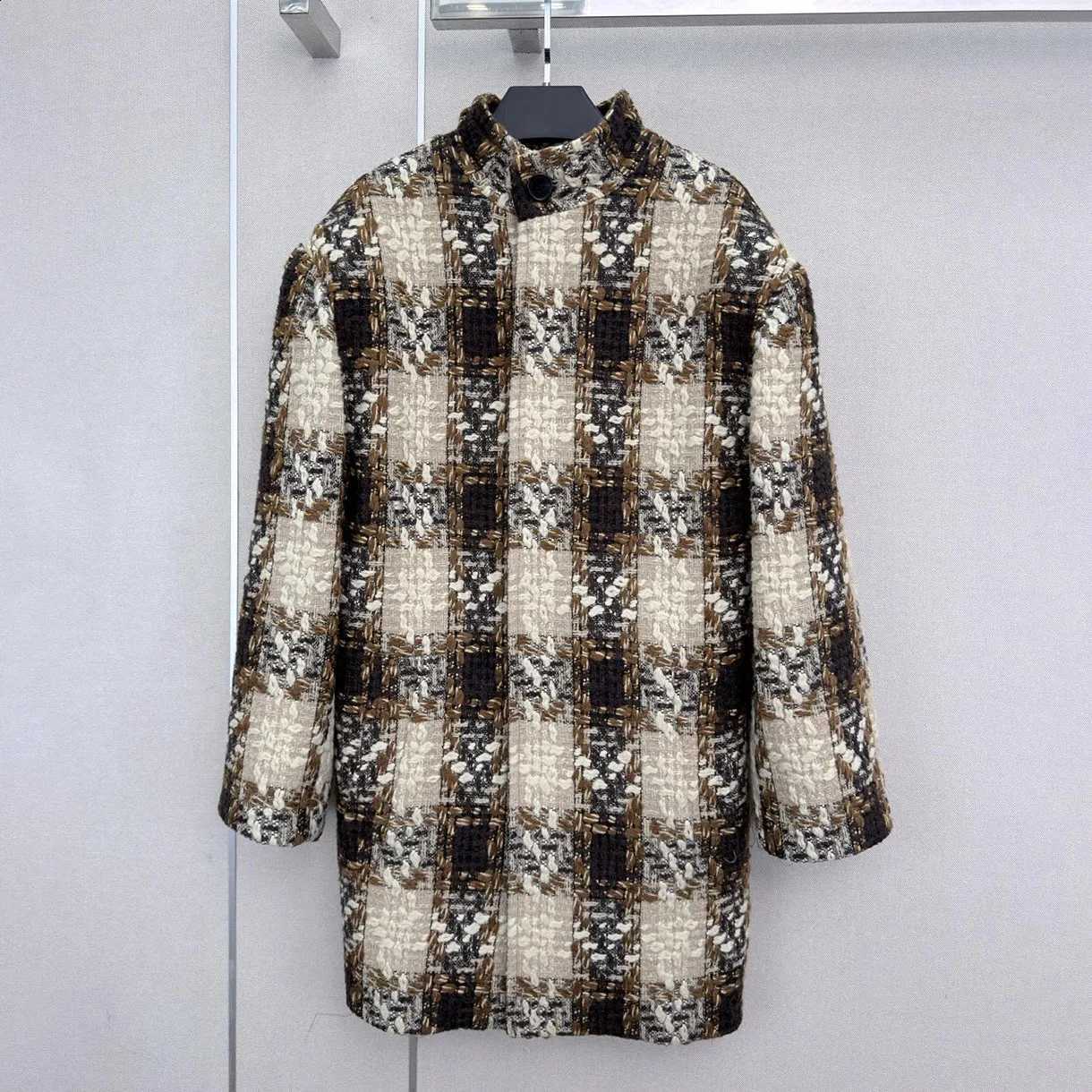 vintage High-quality women's checkered tweed mid-length coat in loose silhouette thick outerwear 2682492 zxc C260917